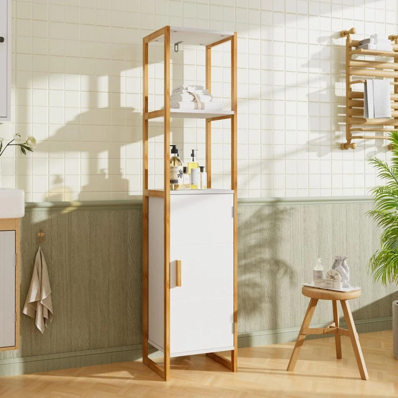 Image of Kabinet UK 33x30x148cm 4-Tier Single-door Storage Cabinet White unisex One size