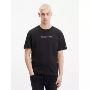Image of Classic Linear Cotton T-Shirt with Embroidered Logo and Crew Neck