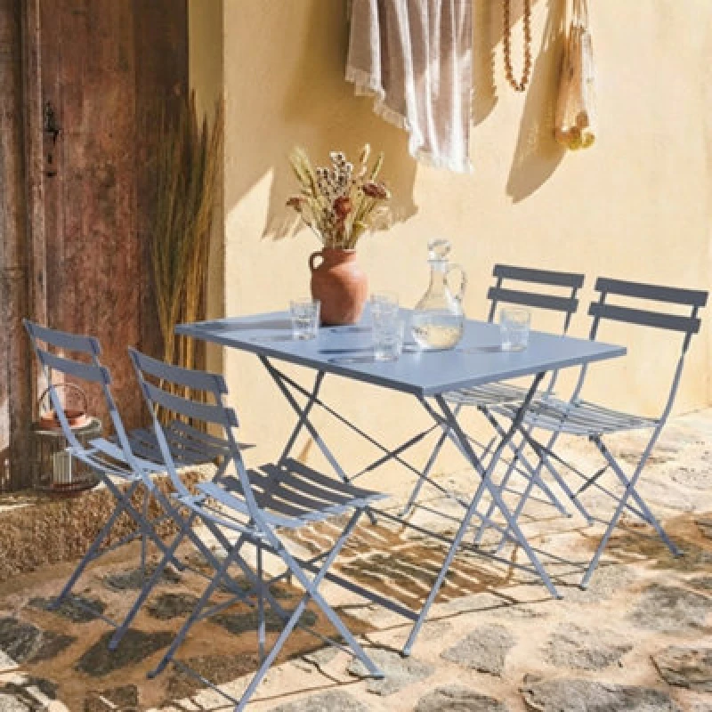 Image of Sweeek - 4-Seater Folding Metal Bistro Garden Table Emilia Grey Blue 110X70X71 Cm