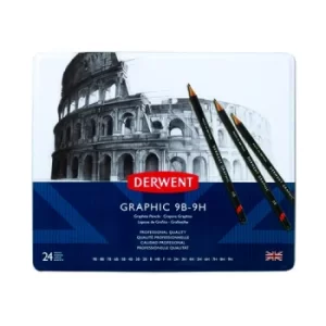 image of Derwent Graphic Graphite Drawing Pencils Set Black (Pack of 24) 34202