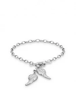 image of The Love Silver Collection Sterling Silver Angel Wings T-Bar Bracelet