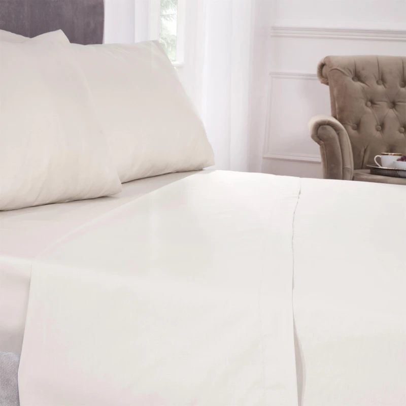 Image of 200 Thread Count Luxury Egyptian Cotton Flat Sheet in Cream - Single Bed - Emma Barclay TJ Hughes 5050238077027