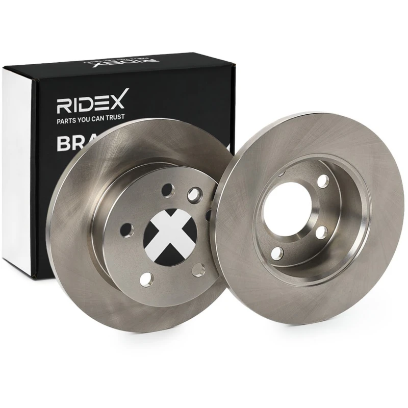 Image of RIDEX 82B0880 Brake disc Front Axle, solid, Cast Iron, Uncoated, Untreated, without bolts/screws Cast Iron Brake Disc (82)