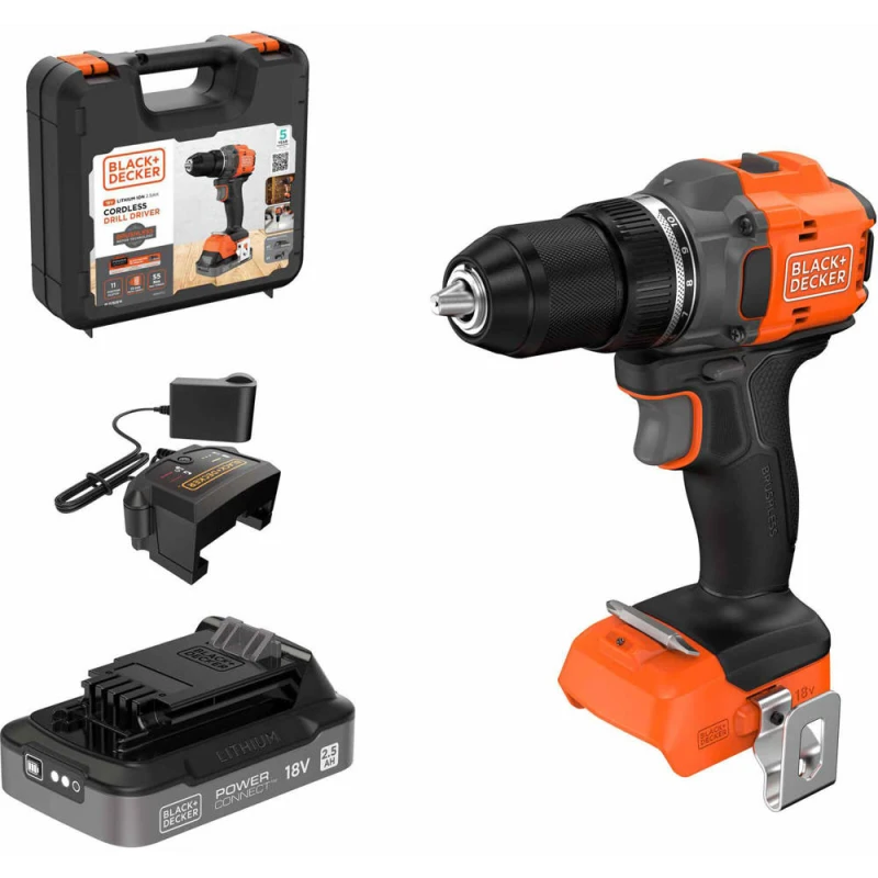 Image of Black and Decker BLD782 18v Cordless Brushless Drill Driver 1 x 2.5ah Li-ion Charger Case BLD782E1K