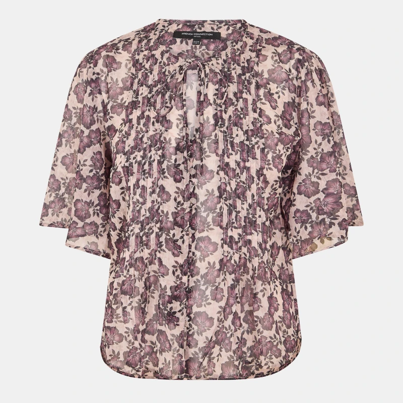 Image of French Connection Womens FC Elyse Short-Sleeve Blouse Blush Pink female 8 (XS)