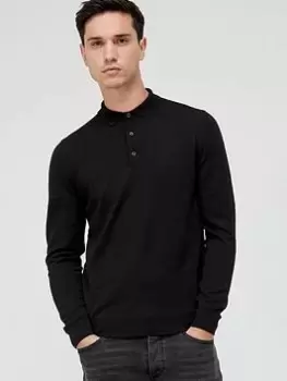 BOSS Bono-l Longsleeve Knitted Polo Shirt, Black, Size XL, Men