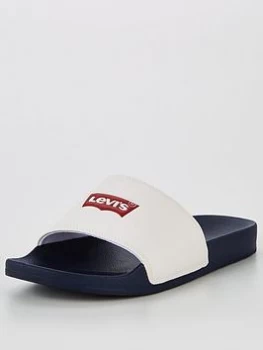 image of Levis Batwing Sliders - White , White/Navy, Size 8, Men