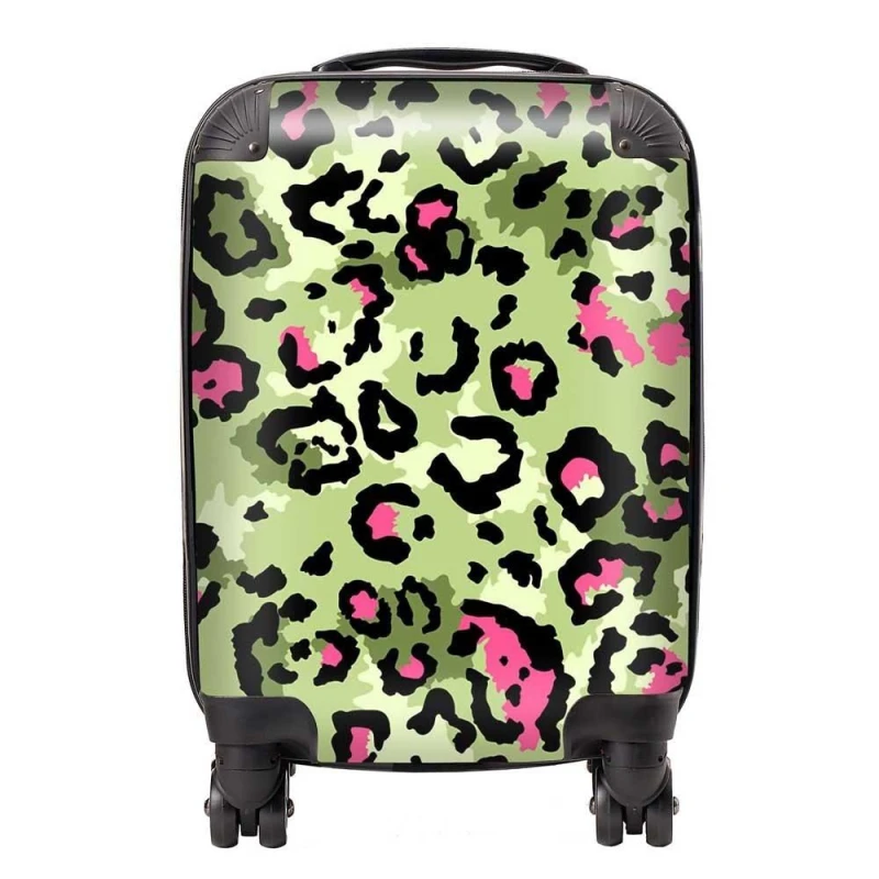 Image of Warren Reed - Designer Green & Pink Leopard Print Suitcase Size: Large Green Unisex Large