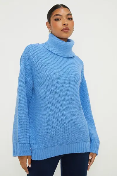 image of Dorothy Perkins Roll Neck Chunky Jumper Blue