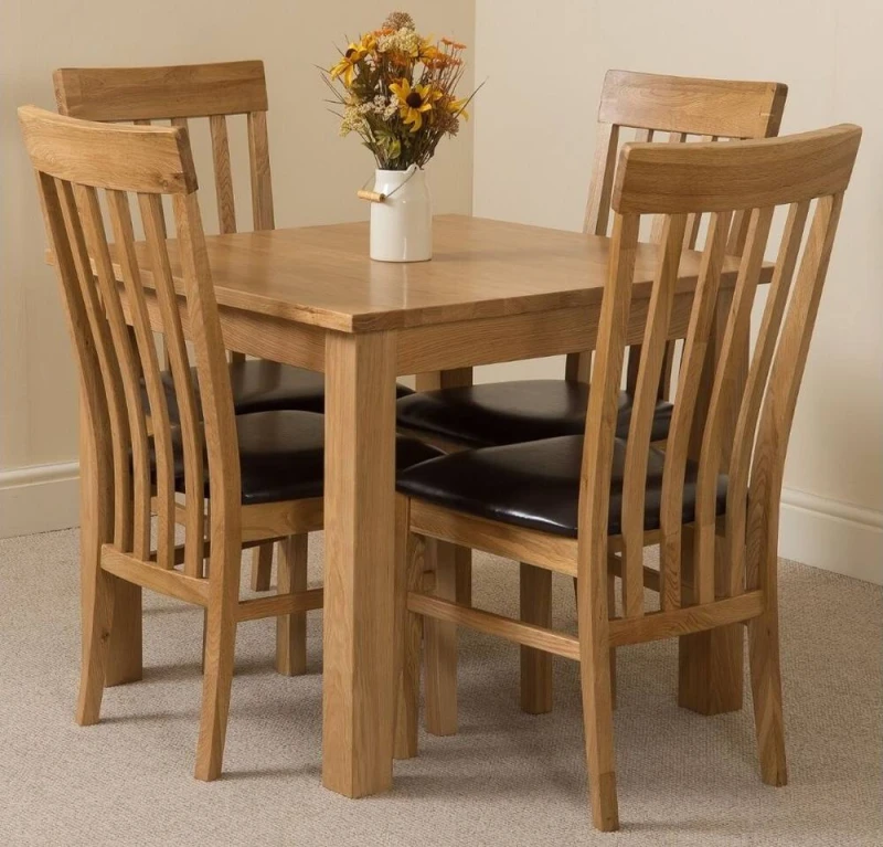 Image of Thats Furniture Oslo 90 x 90cm Oak Small Dining Table & 4 Harvard Oak Chairs in Brown Brown Unisex 90 x 90 cm