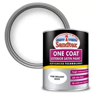 image of Sandtex Exterior One Coat Satin Paint Pure Brilliant White - 750ml