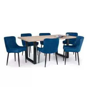 image of Julian Bowen Set Of Berwick Dining Table & 6 Luxe Chairs Blue