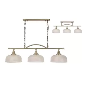 image of DeRuyter Semi Flush, Ceiling Pendant Bar, 3 Light Adjustable E27, Antique Brass, Prismatic Glass