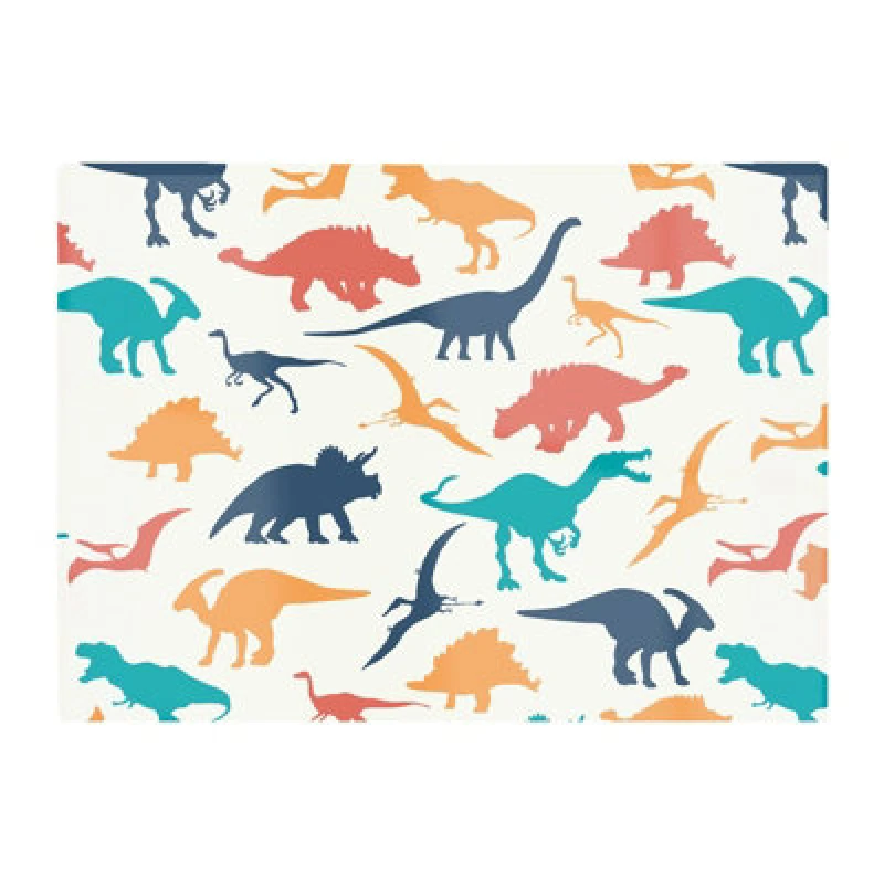 Image of Warren Reed Designer Multicoloured Dinosaurs Glass Chopping Board