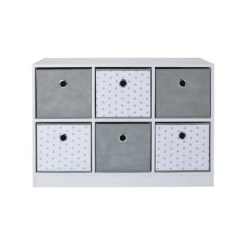 Image of Grey Stars & Grey Drawers 6 Cube Kids Storage Unit - White/Grey