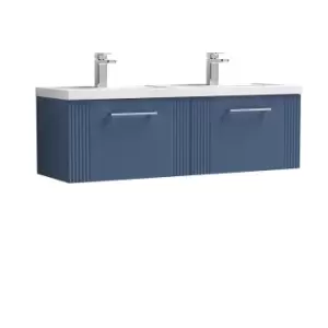 image of Nuie Deco 1200mm Wall Hung 2 Drawer Vanity & Double Polymarble Basin - Satin Blue