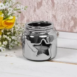 Image of Star Ceramic Candle Holder Silver 8cm By Lesser & Pavey