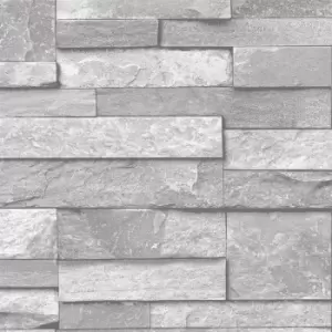 Image of Grandeco Home Inhibition Stone Grey Wallpaper