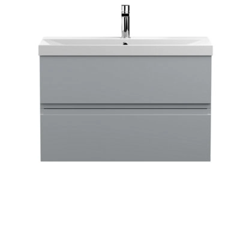 Image of Nuie Hudson Reed Urban Wall Hung 2 Drawer Vanity Unit With Thin-Edge Ceramic Basin, Modern Bathroom Furniture In Satin Grey, 800mm