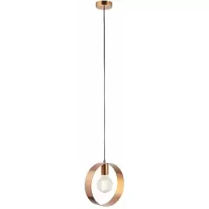 image of Hanging Ceiling Pendant Light Brushed Copper Hoop Shade Industrial Chic Lamp