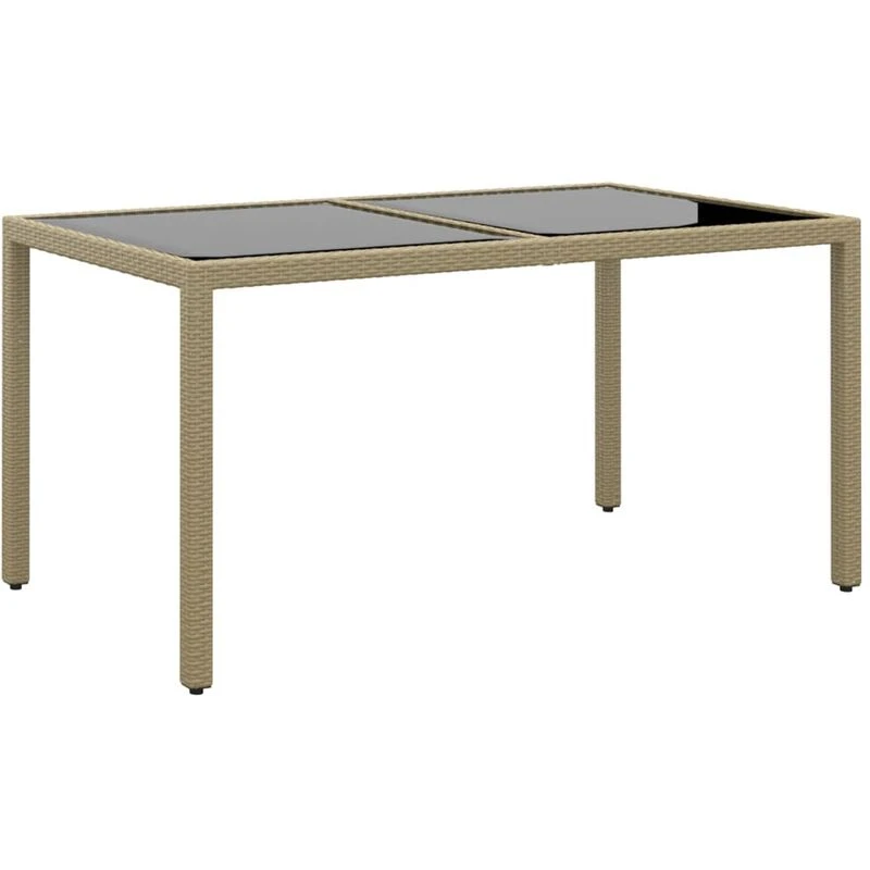 Image of vidaXL Garden Table 150x90x75cm Tempered Glass and Poly Rattan Beige, Cream 310576