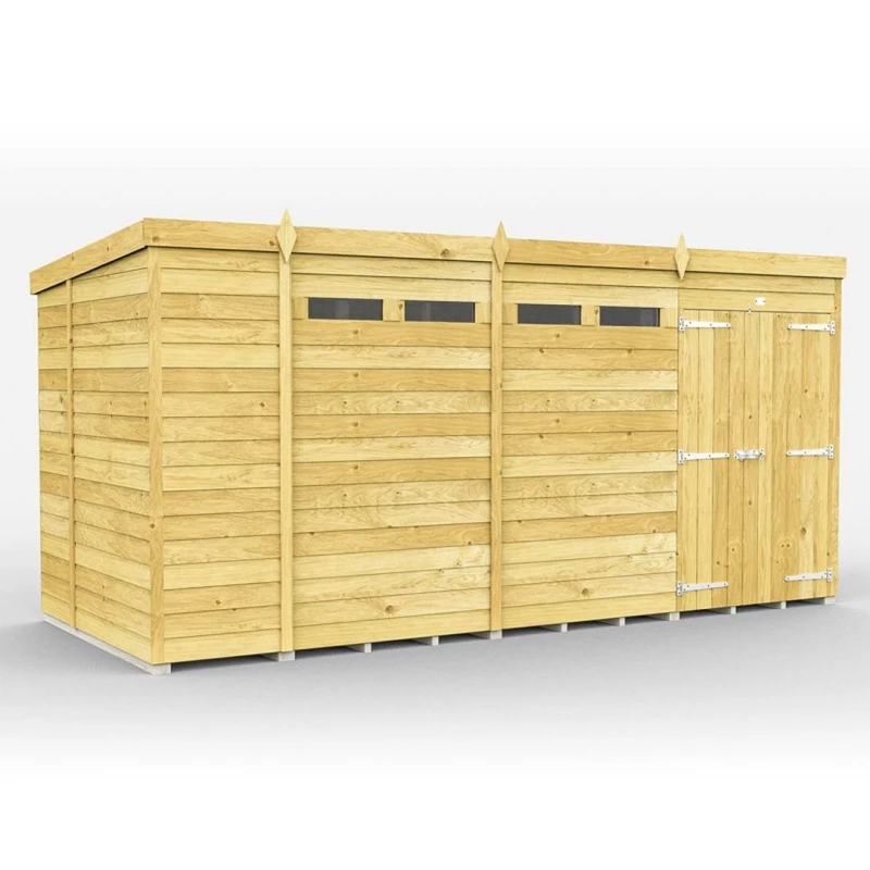 Image of Buttercup Farm 15 x 7 Feet Pent Security Shed - Double Door - L214 x W454 x H201cm in Brown Brown Unisex