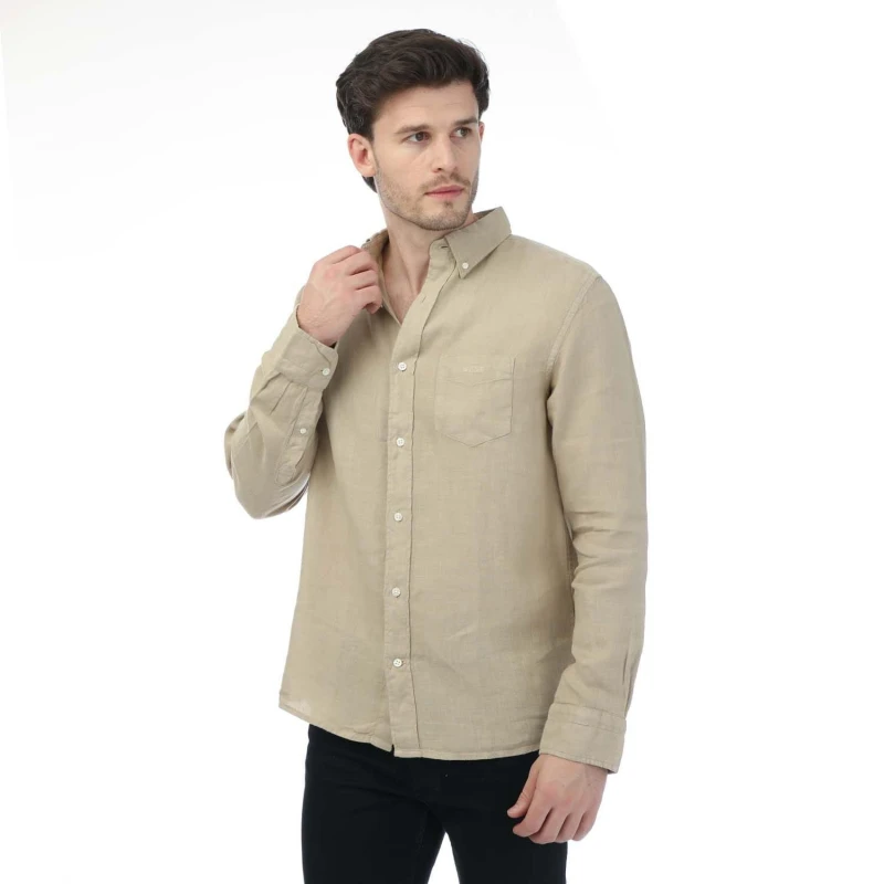 Image of Gant Regular Fit Garment Dyed Linen Shirt - Beige Beige M