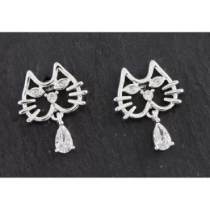 image of Modern Kitty Face Silver Plated Earrings