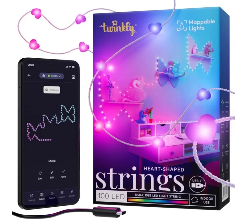 Image of TWINKLY Candies Hearts Smart 100 RGB LED String Lights - 6.5 m 8053614841233