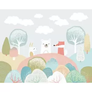 image of Woodland Friends Grey Wall Mural - 3.5m x 2.8m