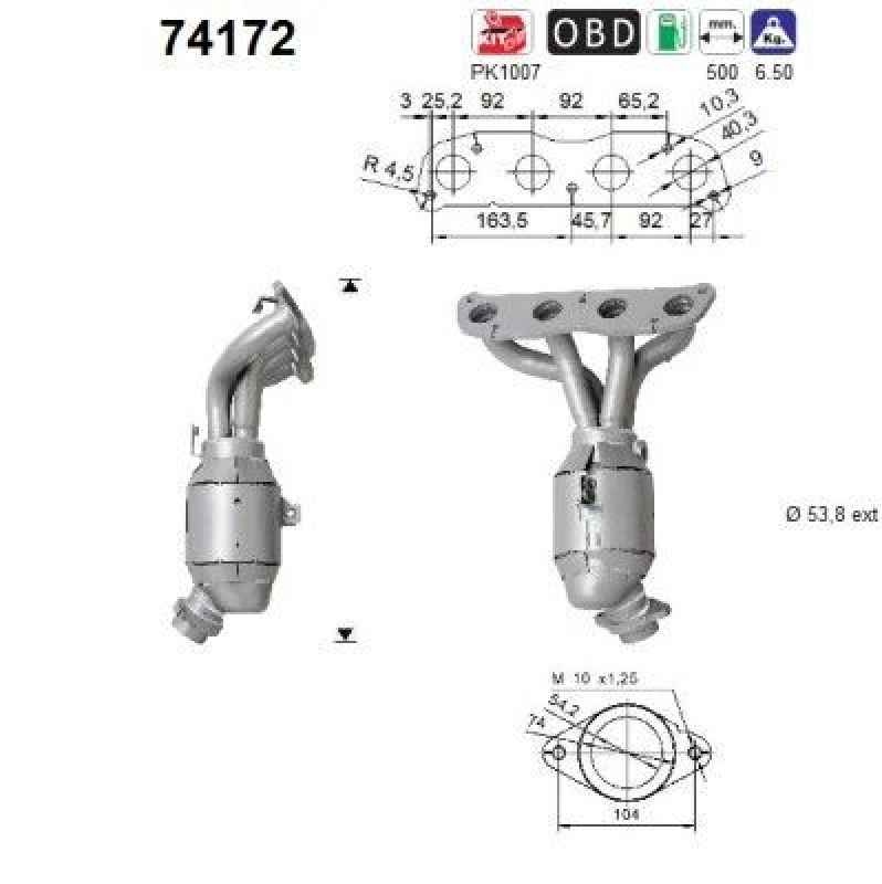 Image of AS Catalytic converter AS 74172