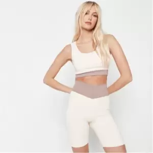 Missguided MSGD Sports Cross Waist Colourblock Gym Cycling Shorts - Beige