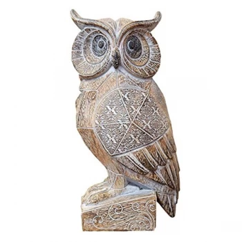 image of Ornate Carved Wood Finish Owl Ornament - 25cm