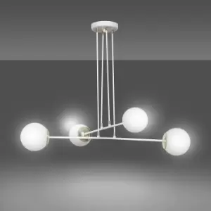 Image of Ognis White Globe Multi Arm Pendant Ceiling Light with White Glass Shades, 4x E27
