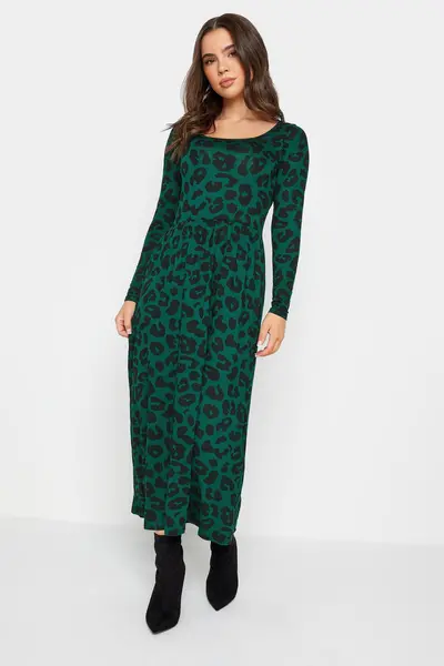 image of PixieGirl Petite Long Sleeve Midi Dress Dark Green