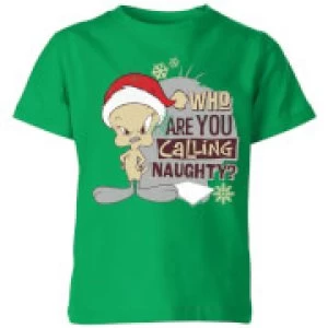 image of Looney Tunes Who Are You Calling Naughty Kids Christmas T-Shirt - Kelly Green - 11-12 Years