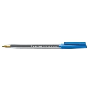 image of Staedtler Stick 430 1mm Medium Tip Ballpoint Pen 0.35mm Line Width Blue 1 x Pack of 10 Pens