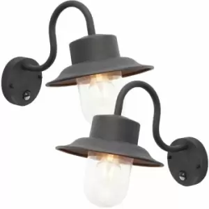 image of Loops - 2 pack IP44 Outdoor Wall Lamp Black Steel Fisherman pir Lantern Porch Curved