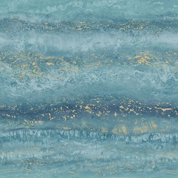 Image of MURIVA Semper Metallic Marble Granite Stone Ombre Horizontal Stripe Wallpaper Teal and Gold 189504 - Teal and Gold - Muriva 189504