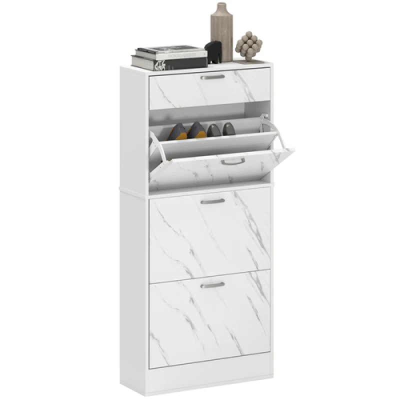 Image of HOMCOM HOMCOM Shoe Cabinet w/ 4 Drawers Shoe Storage Organiser for 18 Pairs Black in White White One Size Unisex 5063603021969