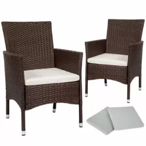 image of Tectake 2 Garden Chairs Rattan + 4 Seat Covers Model 1 Brown