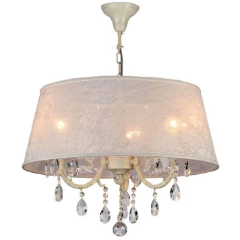 image of Filomena Chandelier Ivory & Crystal with Lampshade, 3 Light, E14