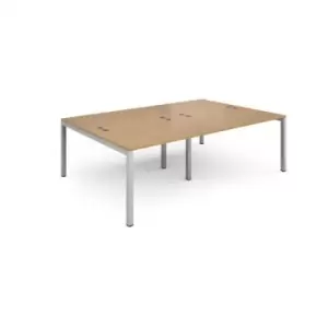 Image of Bench Desk 4 Person Rectangular Desks 2400mm Oak Tops With Silver Frames 1600mm Depth Connex