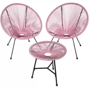 Image of Bistro set Santana 2 Chairs, 1 Table - round table and chairs, glass table and chairs, table and 2 chairs - pink - pink