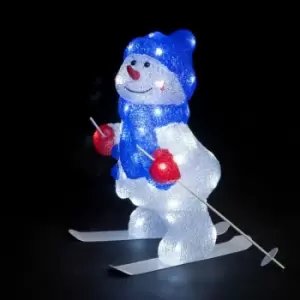 image of Snowtime - Acrylic Snowman On Ski Christmas Decoration - 40cm - Ice White LED's