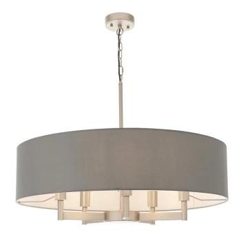 Image of Carrara 5 Light Ceiling Pendant Matt Nickel Plate & Grey Fabric