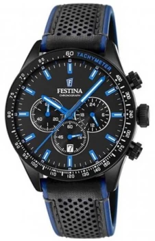 image of Festina Mens Chronograph Black Dial Black Leather Strap Watch