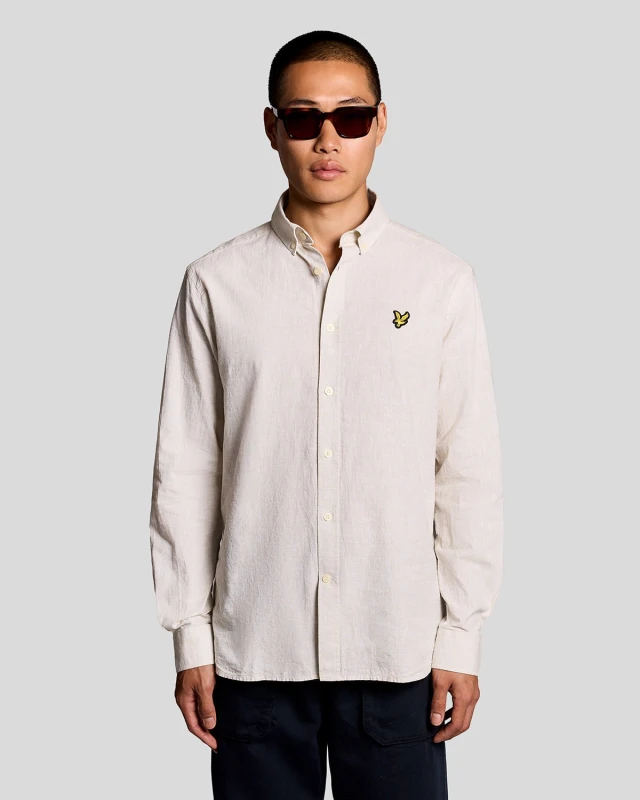 Image of Lyle & Scott Mens Linen Blend Oxford Shirt in Green