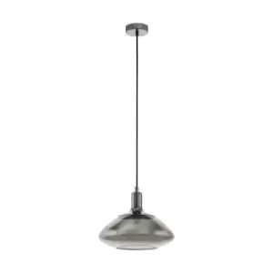 image of Pendant Light Colour Nickel Shade Black Transparent Smoked Glass Bulb E27 1x60W