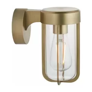 image of Loops - Brushed Gold Outdoor Wall Light with Clear Glass Shade - IP44 Rated - LED Bulb